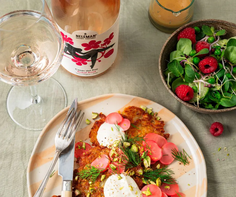 Pastinaak-aardappel rösti & Casas del Rey Bobal rosé